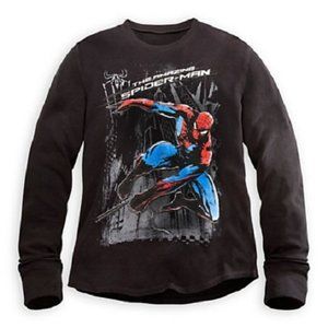 NWT Disney THE AMAZING SPIDERMAN Black Waffle Long Sleeve Thermal T-Shirt Top M